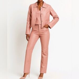 XOXO Leather Suit Jacket Size M  Pants Size 4 BARBIECORE Pink Lined …NEW
